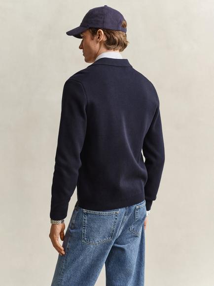 GANT Milano Cotton Cardigan, Evening Blue - view 2, Evening Blue