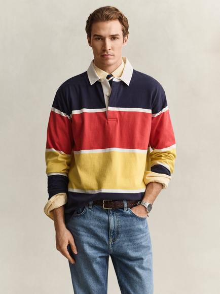 GANT Striped Rugger Cotton Rugby Shirt, Evening Blue