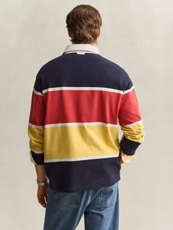 GANT Striped Rugger Cotton Rugby Shirt - view 2, Evening Blue