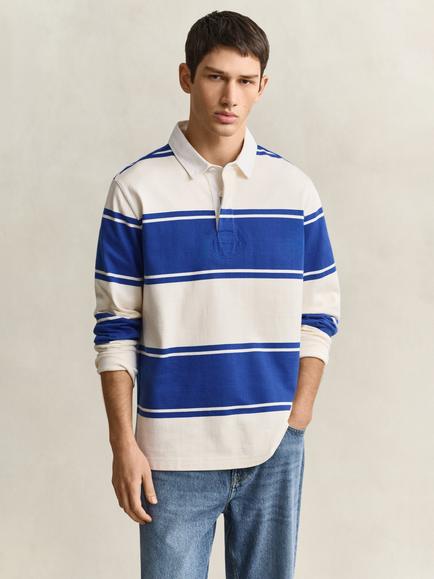 GANT Striped Rugger Cotton Rugby Shirt, Nautical Blue
