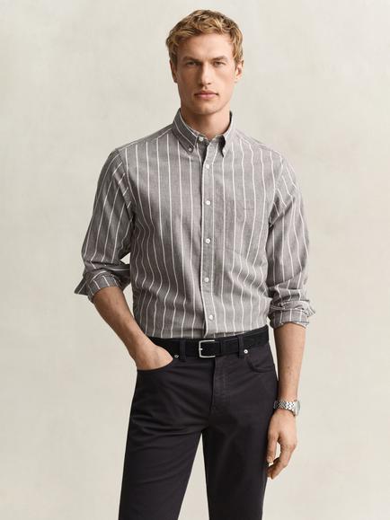 GANT Button Down Stripe Cotton Shirt, Brown Melange, Brown Melange