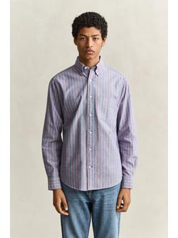 GANT Button Down Stripe Cotton Oxford Shirt, Crisp Blue, Crisp Blue