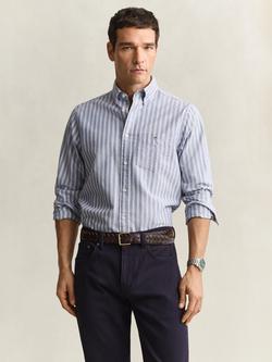 GANT Button Down Stripe Cotton Shirt, College Blue, College Blue
