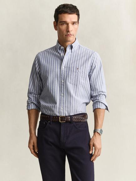 GANT Button Down Stripe Cotton Shirt, College Blue, College Blue