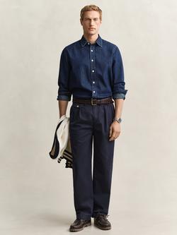 GANT Pleated Straight Cotton Chinos, Evening Blue, Evening Blue