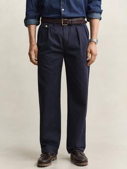 GANT Pleated Straight Cotton Chinos, Evening Blue - view 2, Evening Blue