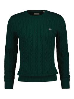 GANT Cable Knit Crew Neck Cotton Jumper, Dark Emerald, Dark Emerald
