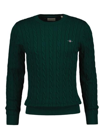 GANT Cable Knit Crew Neck Cotton Jumper, Dark Emerald, Dark Emerald