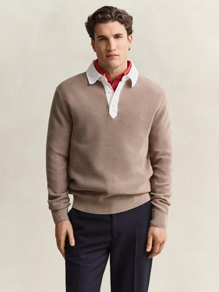 GANT Rugger Cotton Merino Wool Blend Jumper, Mist Taupe, Mist Taupe
