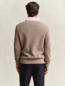 GANT Rugger Cotton Merino Wool Blend Jumper, Mist Taupe - view 2, Mist Taupe