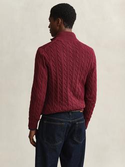 GANT Cable Knit Half-Zip Cotton Jumper, Deep Grape Wine - view 2, Deep Grape Wine