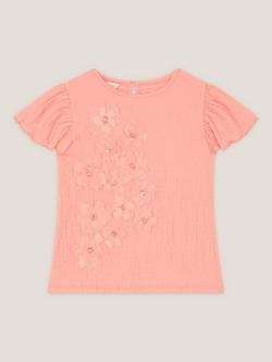 Monsoon Kids' Embellished Floral Appliqué Top, Pink, Pink