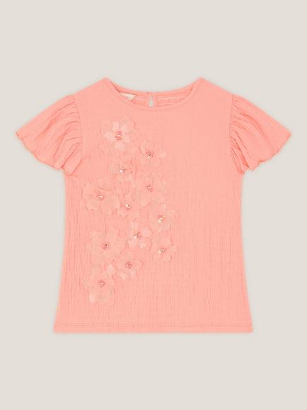 Monsoon Kids' Embellished Floral Appliqué Top, Pink, Pink