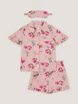 Monsoon Kids' Pansy Print Pyjama and Sleep Mask Set, Pink, Pink