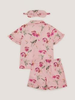Monsoon Kids' Pansy Print Pyjama and Sleep Mask Set, Pink - view 2, Pink