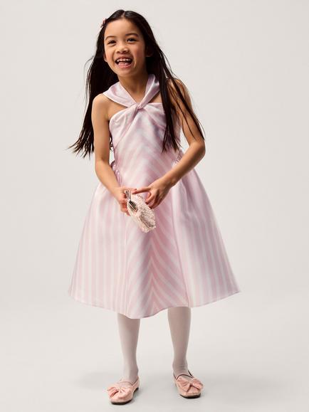Monsoon Kids' Marney Stripe Duchess Party Dress, Pink, Pink