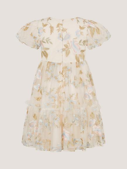 Monsoon Kids' Azalea Embroidered Ruffle Dress, Multi - view 2, Multi