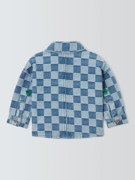 John Lewis Baby Cotton Denim Check Shirt, Mid Wash - view 2, Mid Wash