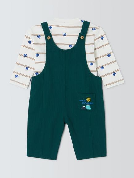 John Lewis Baby Clover Dungarees & Long Sleeve Top Set, Dark Green - view 2, Dark Green
