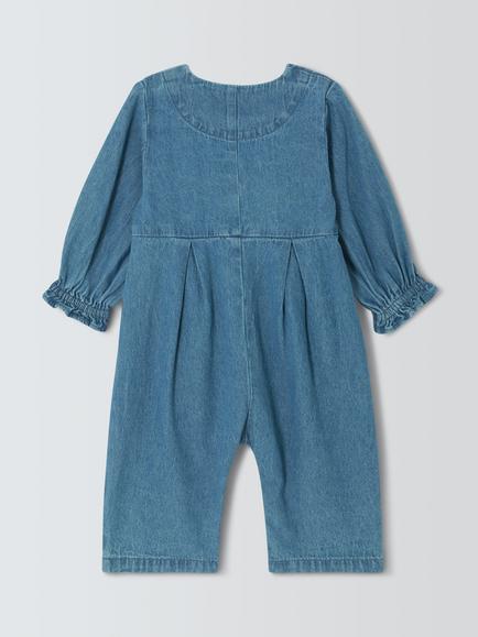 John Lewis Baby Happy Denim Romper, Mid Wash - view 2, Mid Wash
