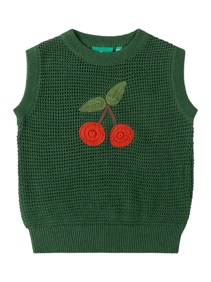 Little Green Radicals Kids' Knitted Cherry Pullover Vest, Green, Green