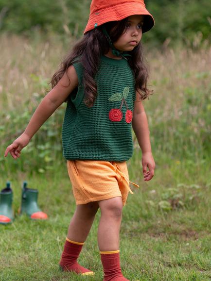 Little Green Radicals Kids' Knitted Cherry Pullover Vest, Green - view 2, Green