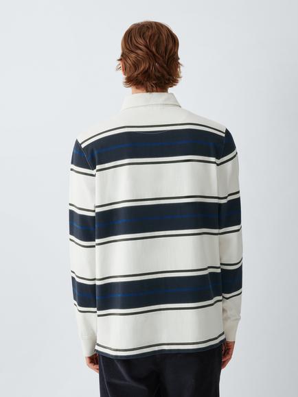 John Lewis Stripe Cotton Rugby Shirt, Olive/Egret/Blue - view 2, Olive/Egret/Blue
