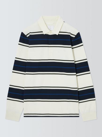 John Lewis Stripe Cotton Rugby Shirt, Olive/Egret/Blue, Olive/Egret/Blue