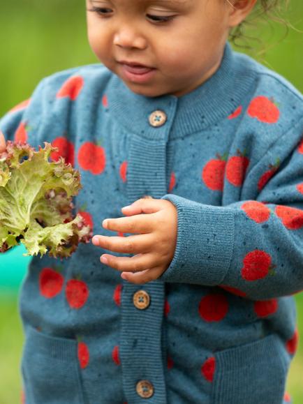 Little Green Radicals Kids' Knitted Cardigan, Blue - view 2, Blue