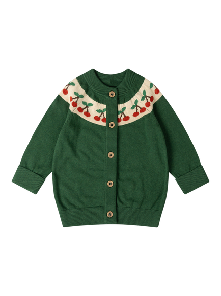 Little Green Radicals Kids' Knitted Cherry Cardigan, Green, Green