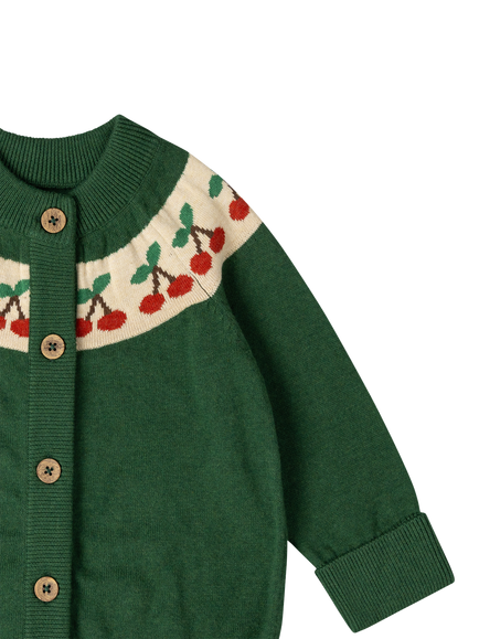 Little Green Radicals Kids' Knitted Cherry Cardigan, Green - view 2, Green