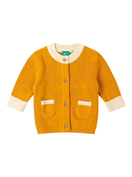 Little Green Radicals Kids' Snuggly Cotton Round Neck Cardigan, Gold, Gold