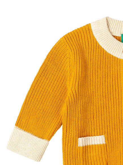 Little Green Radicals Kids' Snuggly Cotton Round Neck Cardigan, Gold - view 2, Gold
