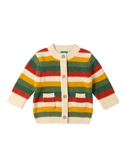 Little Green Radicals Kids' Snuggly Round Neck Striped Cardigan, Multi, Multi