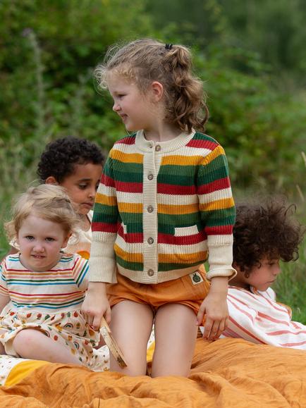 Little Green Radicals Kids' Snuggly Round Neck Striped Cardigan, Multi - view 2, Multi