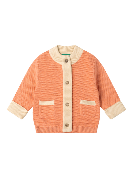 Little Green Radicals Kids' Snuggly Cotton Round Neck Cardigan, Gold, Pink