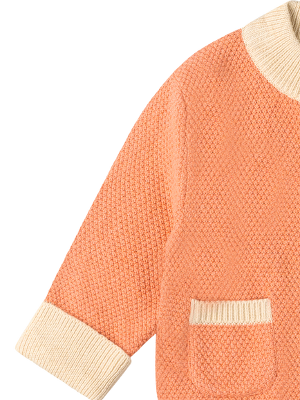 Little Green Radicals Kids' Snuggly Cotton Round Neck Cardigan, Gold - view 2, Pink