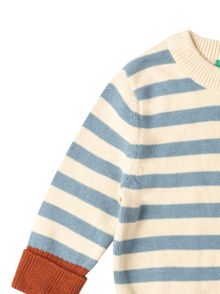 Little Green Radicals Kids' Knitted Striped Jumper, Blue - view 2, Blue