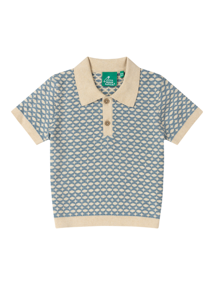 Little Green Radicals Kids' Knitted Short Sleeve Polo Top, Blue, Blue
