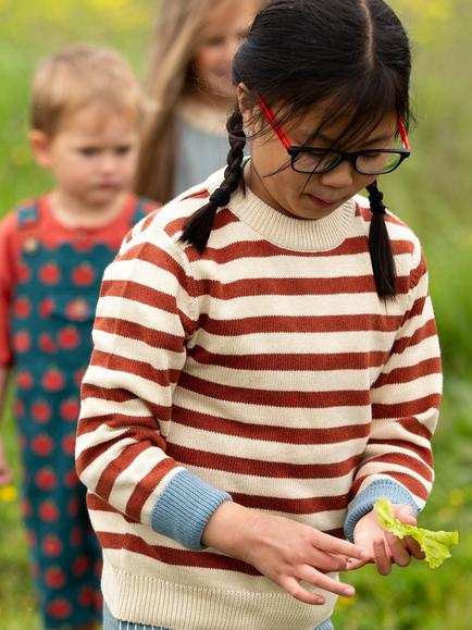 Little Green Radicals Kids' Knitted Striped Jumper, Red - view 2, Red