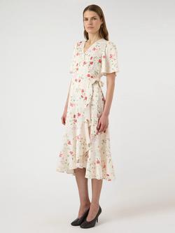 YAS Thea Floral Short Sleeve V-Neck Wrap Midi Dress, Pristine Botalia - view 2, Pristine Botalia