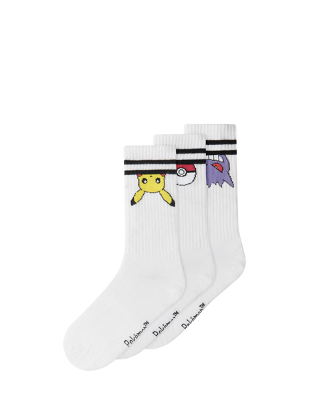 NAME IT Kids' Pokémon Socks, Pack of 3, Bright White, Bright White