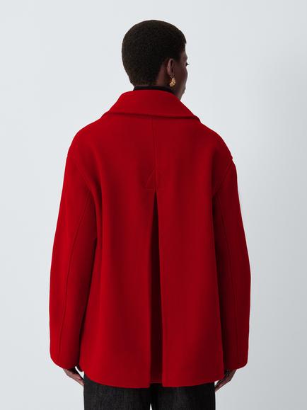 John Lewis Double Breasted Wool Blend Peacoat, Red - view 2, Red