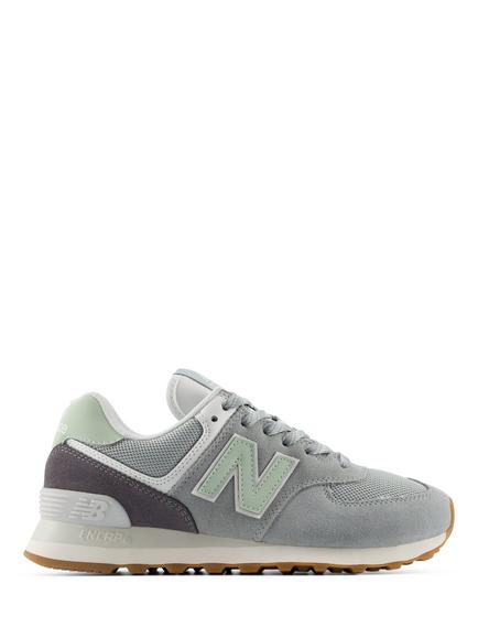 New Balance 574 Leather Lace Up Trainers, Star Grey/Bayberry, Star Grey/Bayberry