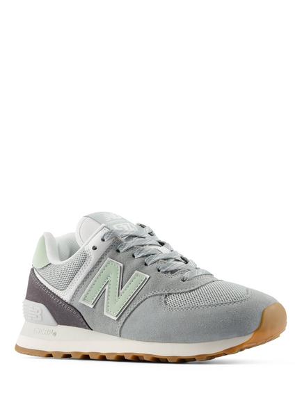 New Balance 574 Leather Lace Up Trainers, Star Grey/Bayberry - view 2, Star Grey/Bayberry