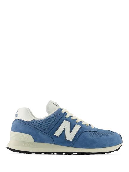 New Balance 574 Leather Lace Up Trainers, Heron Blue/Angora, Heron Blue/Angora