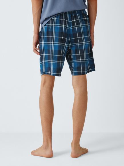 John Lewis Organic Cotton Check Pyjama Shorts, Blue Navy - view 2, Blue Navy