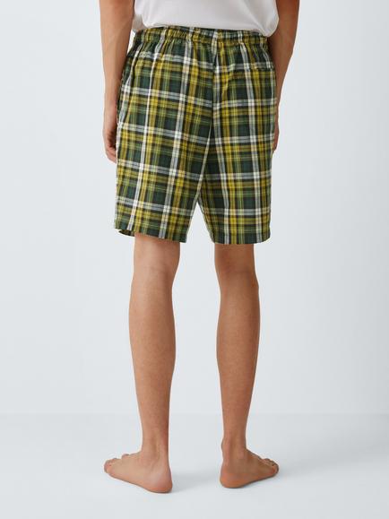 John Lewis Organic Cotton Check Pyjama Shorts, Green Mid - view 2, Green Mid