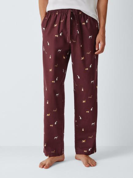 John Lewis Organic Cotton Dog Print Pyjama Trousers, Red Berry, Red Berry