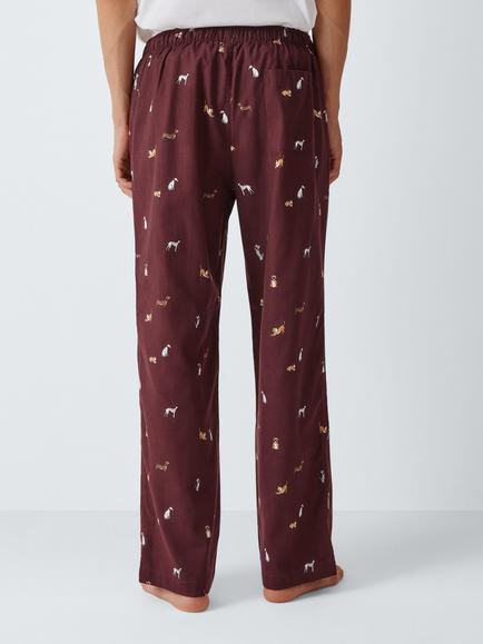 John Lewis Organic Cotton Dog Print Pyjama Trousers, Red Berry - view 2, Red Berry